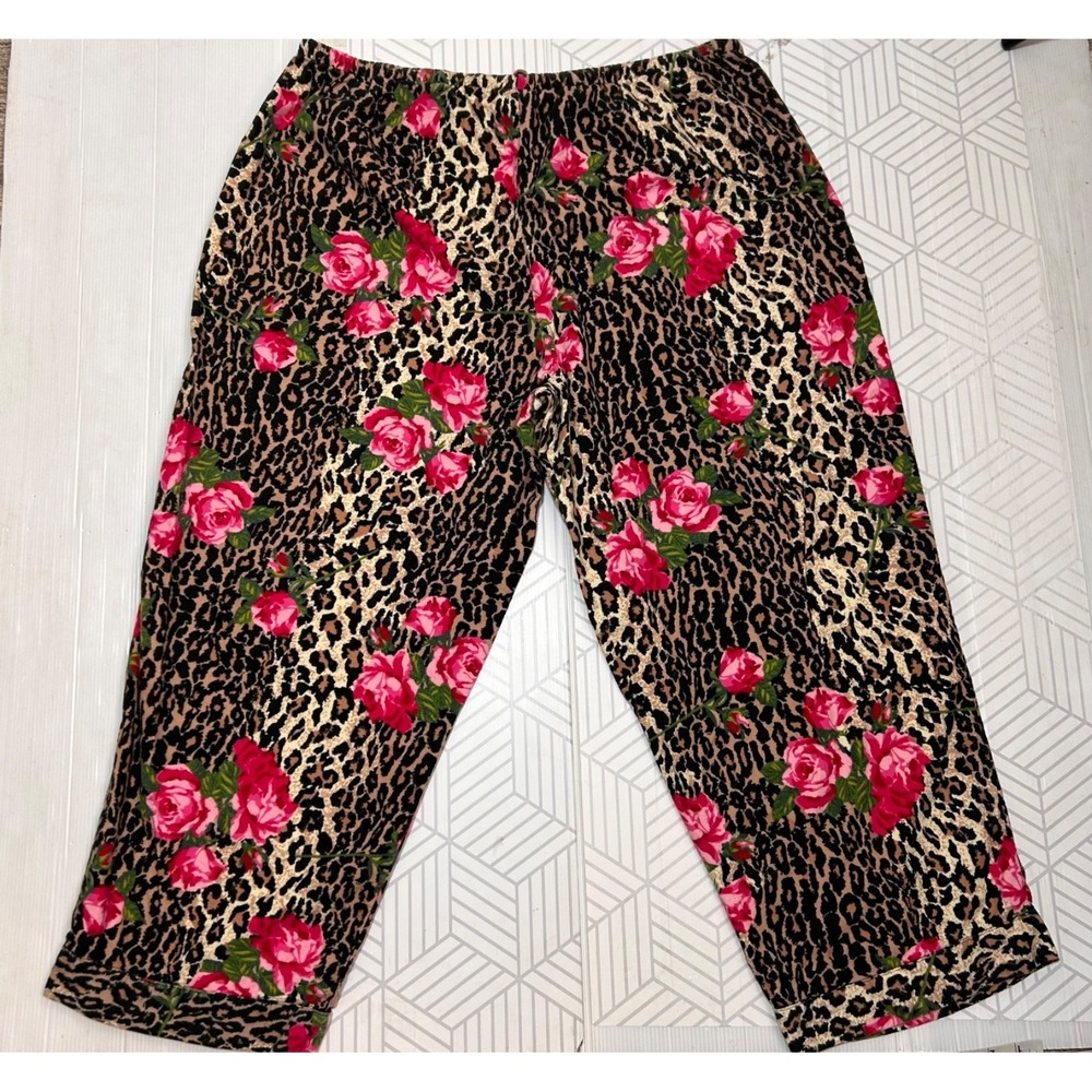Nick & Nora Plus Size 3XL Pant Shirt Rose & Cheetah Print Pajama Flannel i - Picture 7 of 14